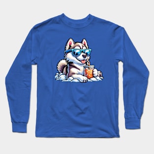 Siberian Husky Drinking Iced Tea Wearing Sunglasses Long Sleeve T-Shirt